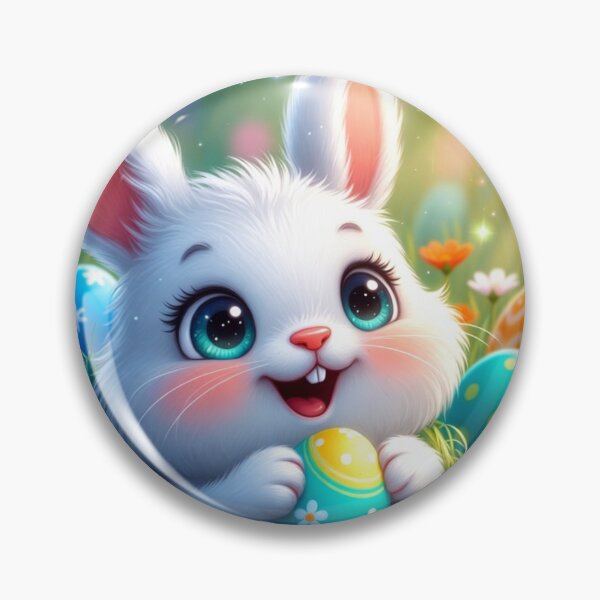 Item preview, Cute White Easter Bunny with Colorful Eggs designed and sold by PixelVibe782.