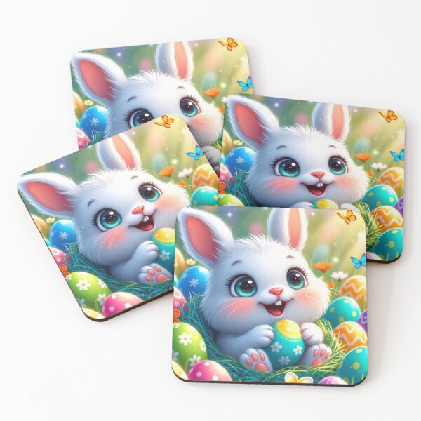 Item preview, Cute White Easter Bunny with Colorful Eggs designed and sold by PixelVibe782.