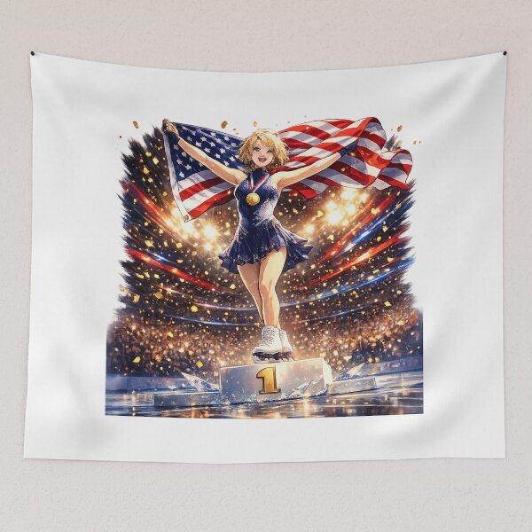 Item preview, alysa liu Ice Skating Champion Podium Victory Anime Art designed and sold by DreamsMRC.