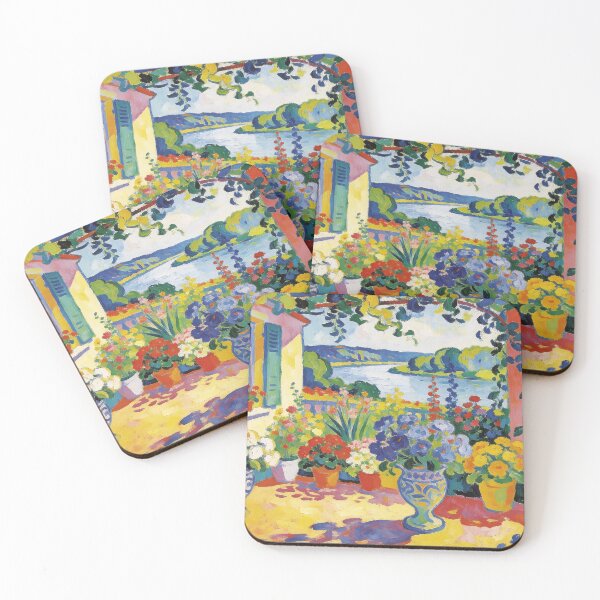 Item preview, Vibrant Floral Backyard Landscape, Garden Painting with Nature & River Views designed and sold by BlareBlare.
