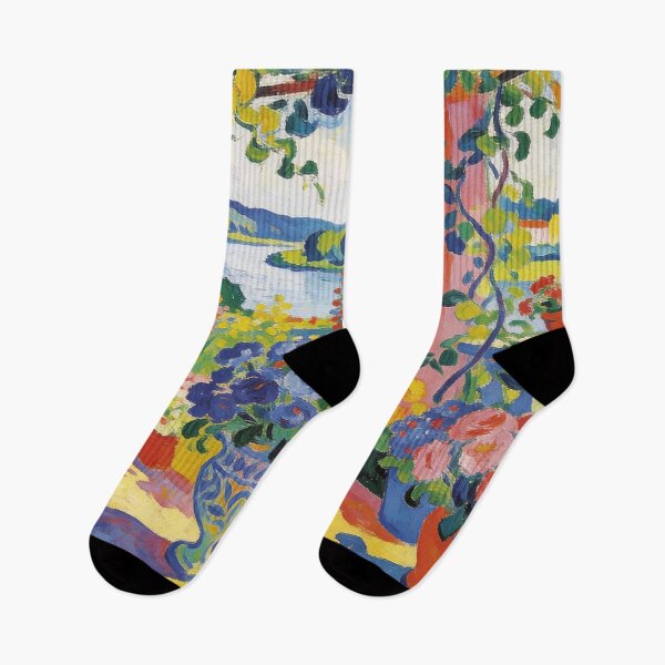 Item preview, Vibrant Floral Backyard Landscape, Garden Painting with Nature & River Views designed and sold by BlareBlare.