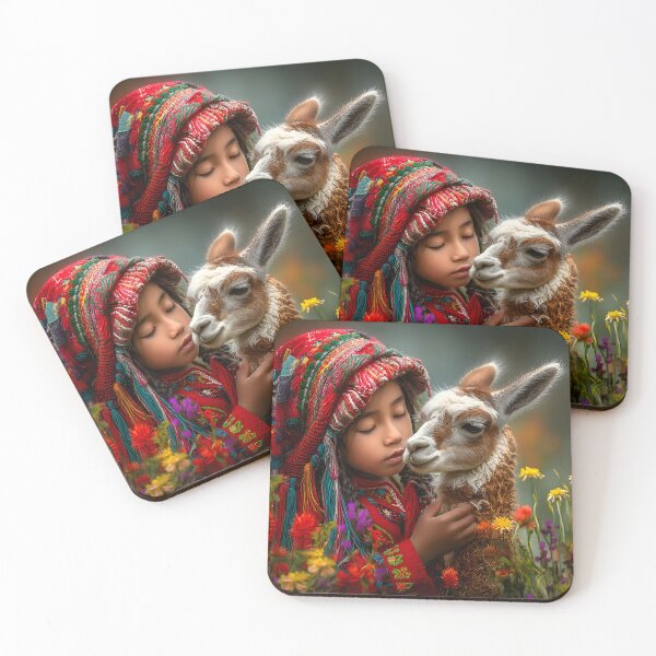 Item preview, Child Embracing Llama in a Colorful Flower Field designed and sold by Artessie.