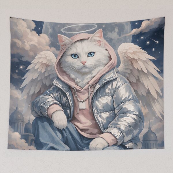 Item preview, Angel Cat Streetwear Aesthetic – Celestial Blue Eyed Kitty Art designed and sold by Luvahawb.