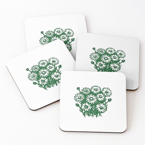 Item preview, Green Linocut Daisies | Retro Botanical Flower Illustration designed and sold by Colorful-Garden.