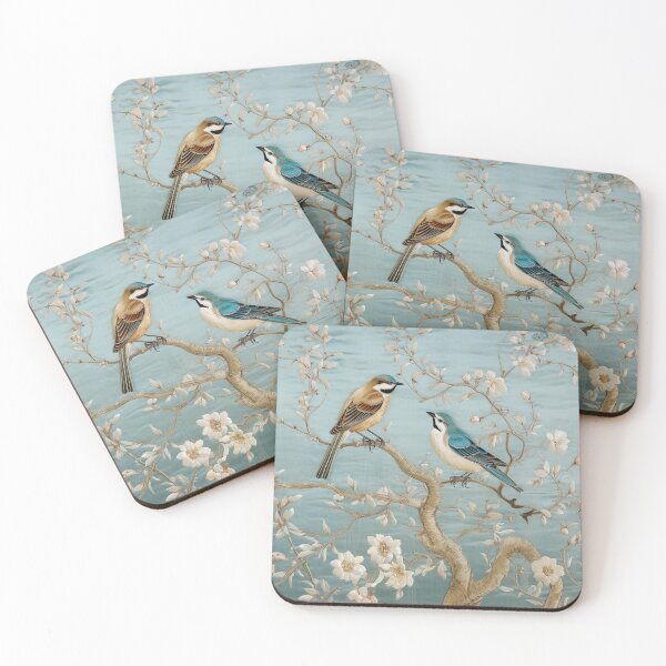Item preview, Silk Floral Sparrows Light Blue Tree Carpet designed and sold by GrinGalore.