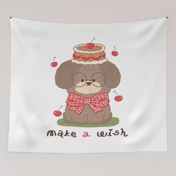 Item preview, Adorable Fluffy Puppy with Birthday Cake Hat designed and sold by ThePrintPig.