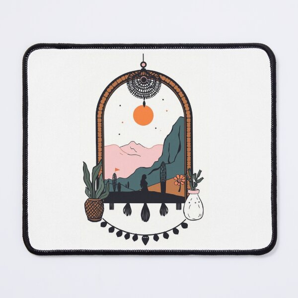 Item preview, Boho Desert Sunset Mountain Window Illustration designed and sold by StSDigs.