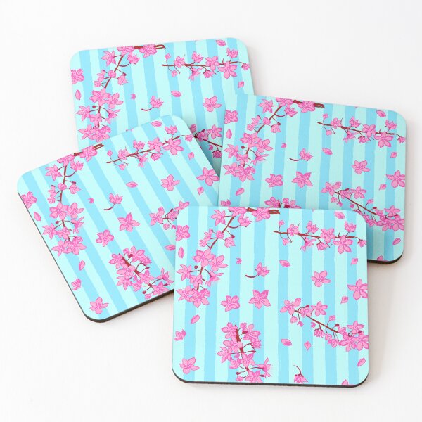Item preview, Blue Retro Stripes Sakura Floral designed and sold by MaiZephyr.