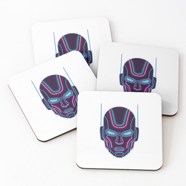 Item preview, Cyberpunk robot face with glowing blue eyes and neon pink accents on a black canvas designed and sold by VerizalShop.