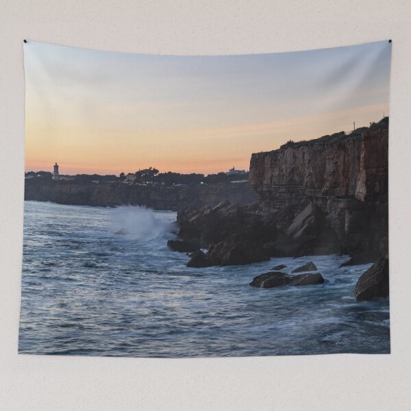 Item preview, Rough Coast - Sunset Cliffs at Farol da Guia Lighthouse in Cascais Lisbon Portugal designed and sold by Georgia Mizuleva.