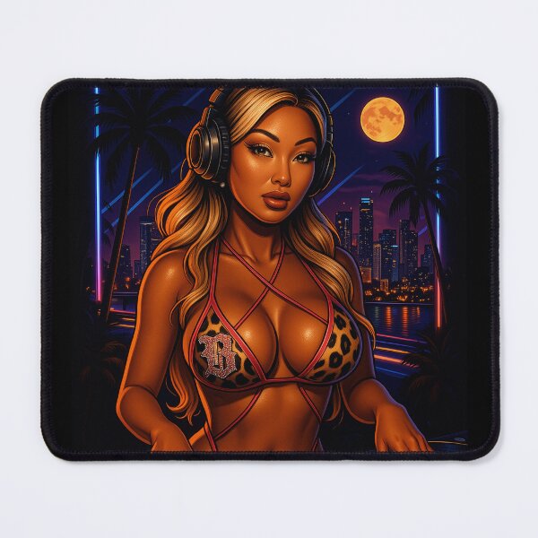 Item preview, DJ Bombshell Asian DJ Art – Chicano Tattoo Style Neon Miami Nightlife Streetwear Shirt designed and sold by DyfunctionalTee.