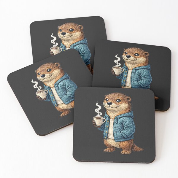Item preview, Coffee Addict Otter – Embroidered Patch Style Cute Urban Animal Art designed and sold by ColorSplash123.