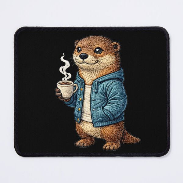 Item preview, Coffee Addict Otter – Embroidered Patch Style Cute Urban Animal Art designed and sold by ColorSplash123.