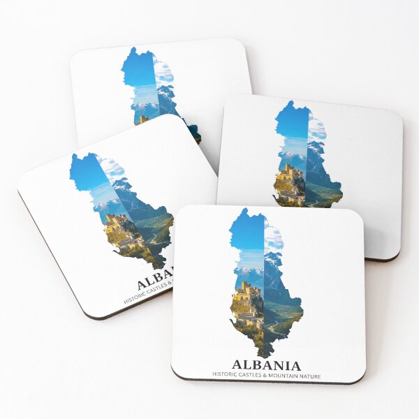 Item preview, Albania Map Historic Castles and Mountain Nature Heritage Art designed and sold by AbulailArt.