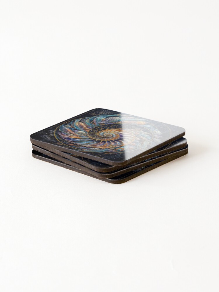 Thumbnail 4 of 5, Coasters (Set of 4), Fibonacci pattern - Shells  #9 designed and sold by andreisky.