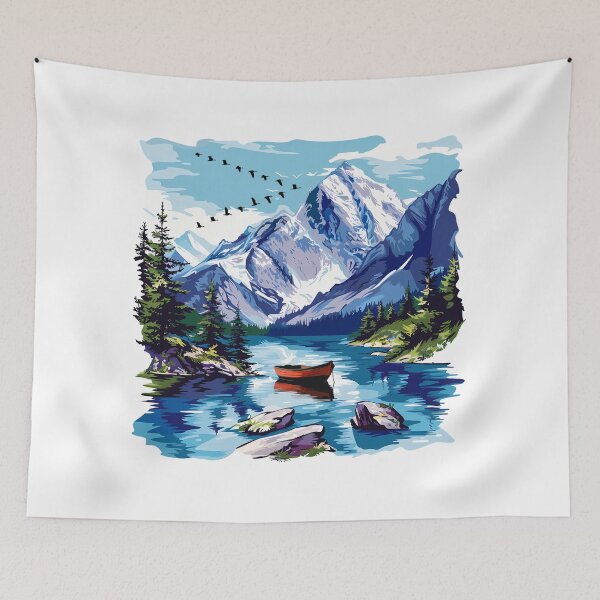 Item preview, Mountain Lake Landscape Pop Art - Serene Nature Mountain View Print designed and sold by DesignArtist.ia.