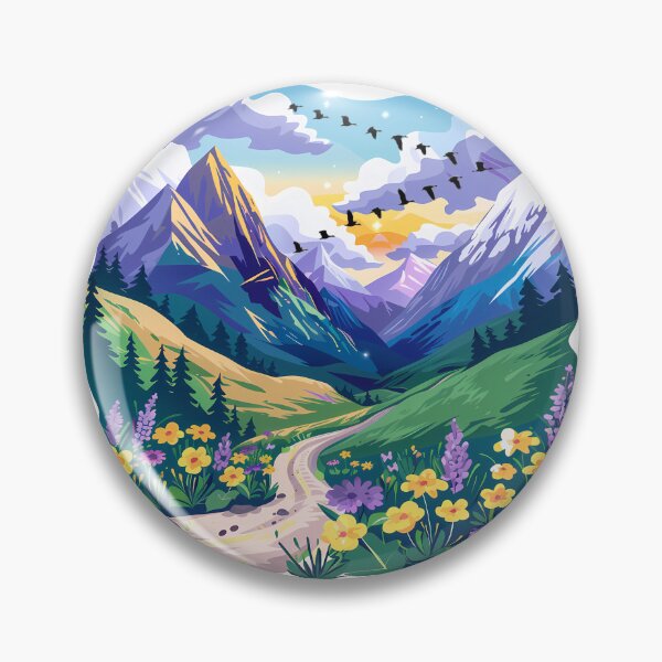 Item preview, Mountain Valley Wildflower Path - Vibrant Sunset Nature Art Print designed and sold by DesignArtist.ia.