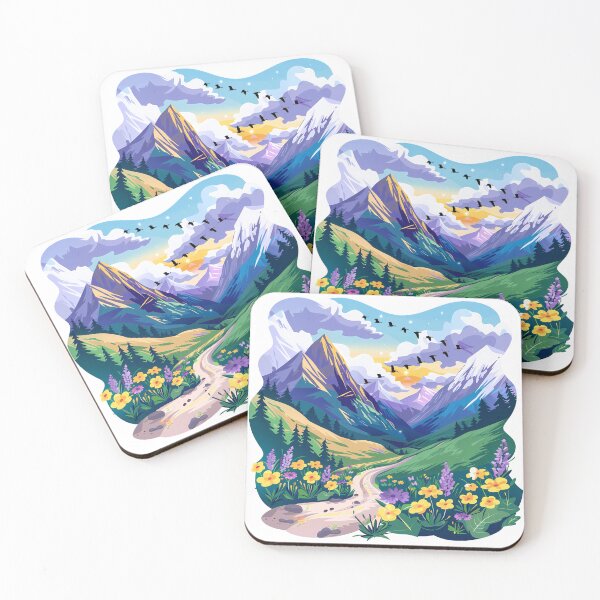 Item preview, Mountain Valley Wildflower Path - Vibrant Sunset Nature Art Print designed and sold by DesignArtist.ia.