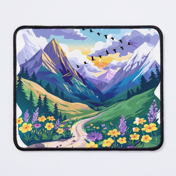 Item preview, Mountain Valley Wildflower Path - Vibrant Sunset Nature Art Print designed and sold by DesignArtist.ia.