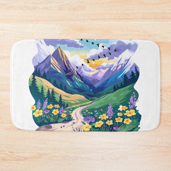 Item preview, Mountain Valley Wildflower Path - Vibrant Sunset Nature Art Print designed and sold by DesignArtist.ia.
