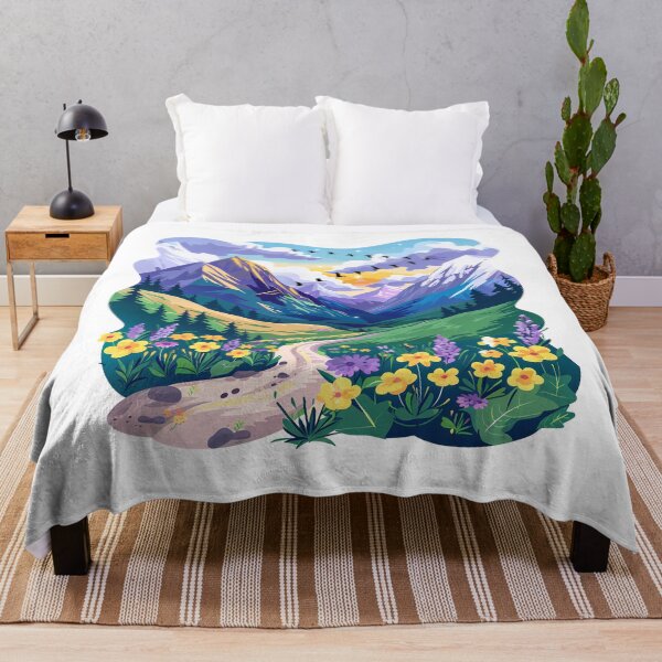 Item preview, Mountain Valley Wildflower Path - Vibrant Sunset Nature Art Print designed and sold by DesignArtist.ia.