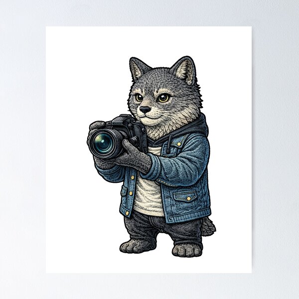 Item preview, Photographer Cat – Embroidered Patch Style Creative Camera Animal Art designed and sold by ColorSplash123.
