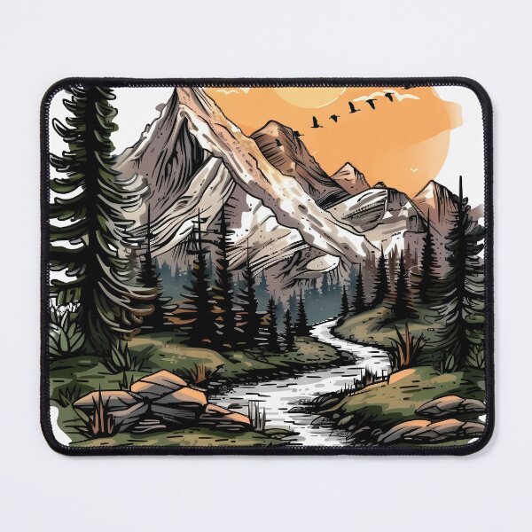 Item preview, Sunset Mountain Valley Sketch - Hand-Drawn Nature Adventure Art Print designed and sold by DesignArtist.ia.