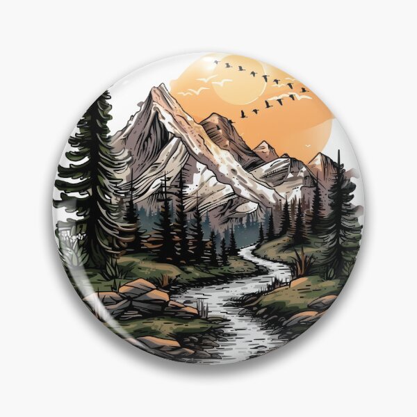 Item preview, Sunset Mountain Valley Sketch - Hand-Drawn Nature Adventure Art Print designed and sold by DesignArtist.ia.