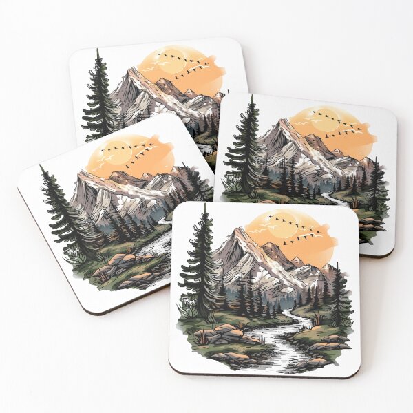 Item preview, Sunset Mountain Valley Sketch - Hand-Drawn Nature Adventure Art Print designed and sold by DesignArtist.ia.
