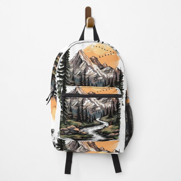Item preview, Sunset Mountain Valley Sketch - Hand-Drawn Nature Adventure Art Print designed and sold by DesignArtist.ia.