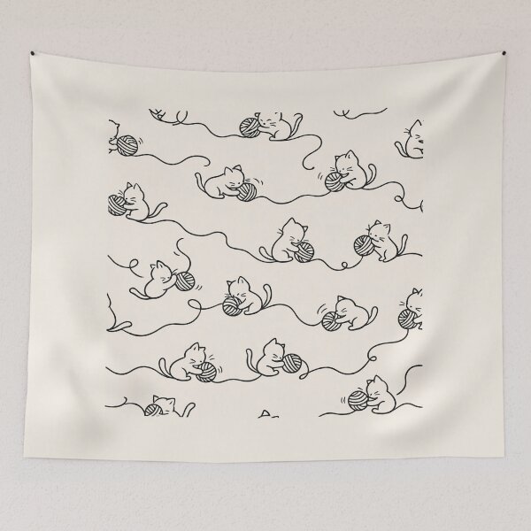 Item preview, Minimalist Kitten with Yarn Seamless Pattern – Monoline Cat Design designed and sold by DrizzyV.