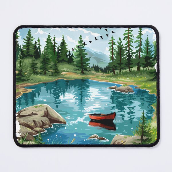 Item preview, Mountain Lake Reflection Rowboat - Vibrant Nature Serenity Art Print designed and sold by DesignArtist.ia.