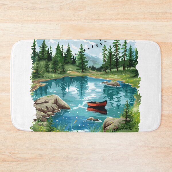 Item preview, Mountain Lake Reflection Rowboat - Vibrant Nature Serenity Art Print designed and sold by DesignArtist.ia.
