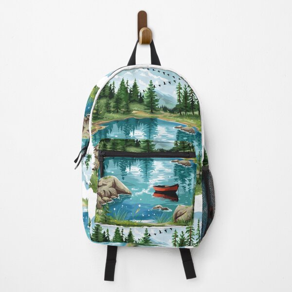 Item preview, Mountain Lake Reflection Rowboat - Vibrant Nature Serenity Art Print designed and sold by DesignArtist.ia.