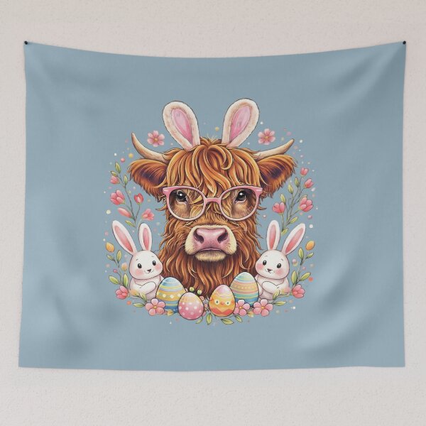 Item preview, Cute Highland Cow Easter, Hello Spring, Easter Cow with Bunny Ears designed and sold by ArcticFoxStudio.