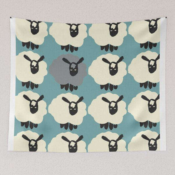 Item preview, Fluffy Black Sheep Pattern on Soft Blue Background designed and sold by SmilingAnny.