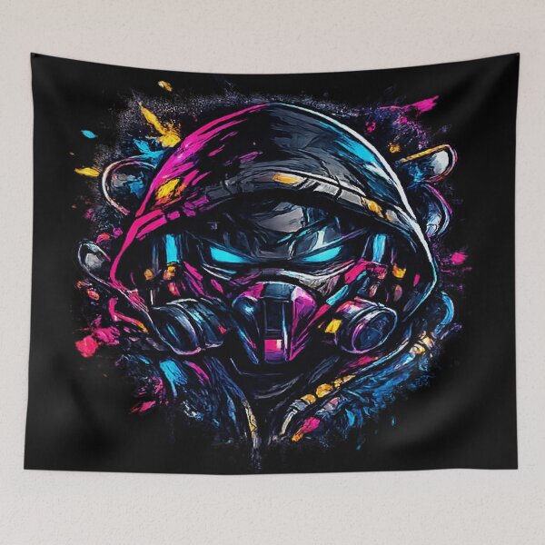 Item preview, Neon Cyberpunk Gas Mask Warrior designed and sold by myforestfog.