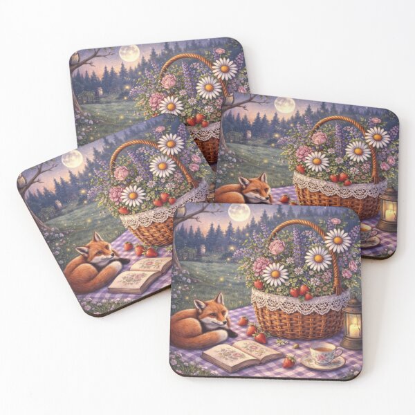 Item preview, Moonlit Picnic Poetry – Fox & Lantern Storybook Tea Cottagecore Art designed and sold by ArtFreshStudio.