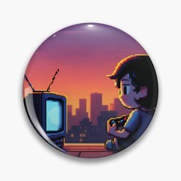 Item preview, Pixel Rooftop Gamer Chill - Retro Dusk Cityscape Art Print designed and sold by ThePixelArchive.