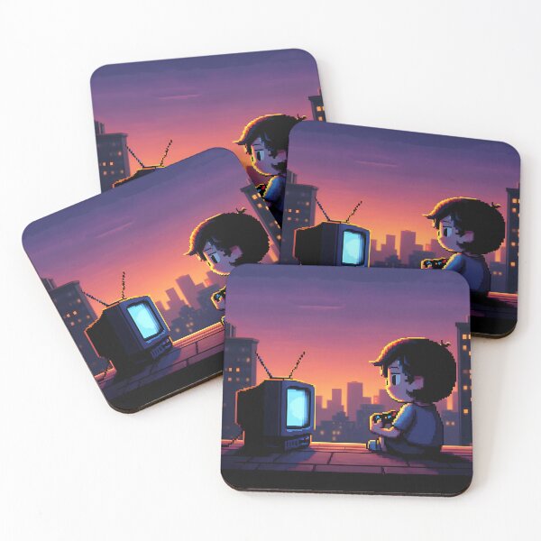 Item preview, Pixel Rooftop Gamer Chill - Retro Dusk Cityscape Art Print designed and sold by ThePixelArchive.