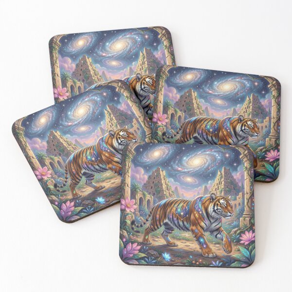 Item preview, Cosmic Tiger Spirit – Mystical Temple Walk Through Stars and Ancient Energy designed and sold by FotoworldEdel.