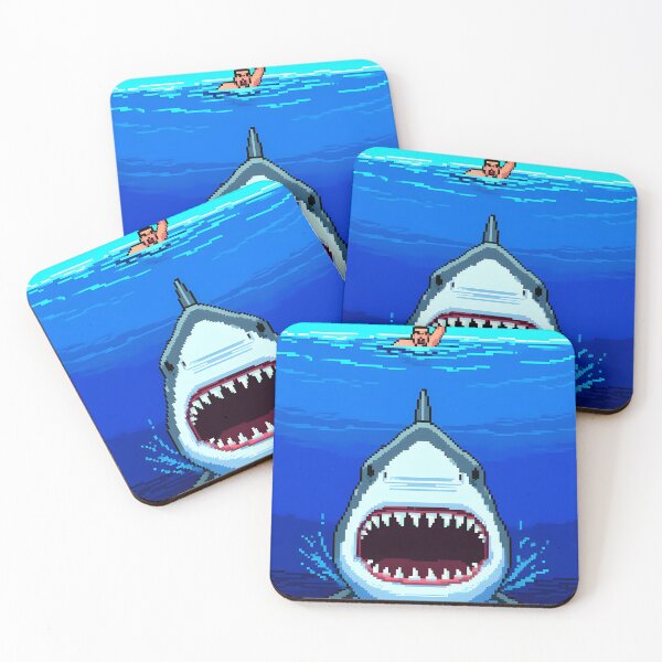 Item preview, Great White Shark and swimer 8-bit Pixel Style designed and sold by pixeldizajn.