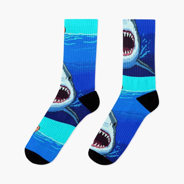 Item preview, Great White Shark and swimer 8-bit Pixel Style designed and sold by pixeldizajn.