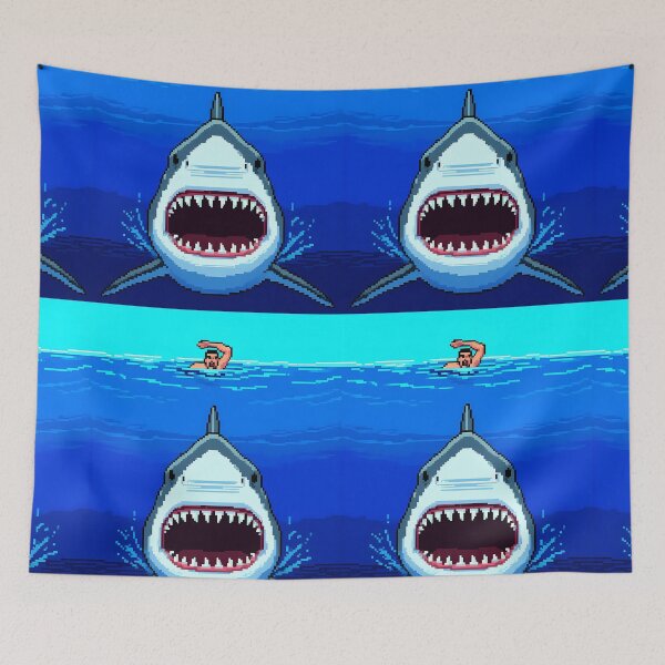 Item preview, Great White Shark and swimer 8-bit Pixel Style designed and sold by pixeldizajn.