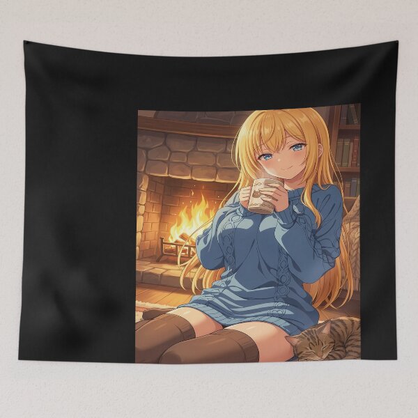 Item preview, Cozy Anime Girl by Fireplace designed and sold by martinbrochard.