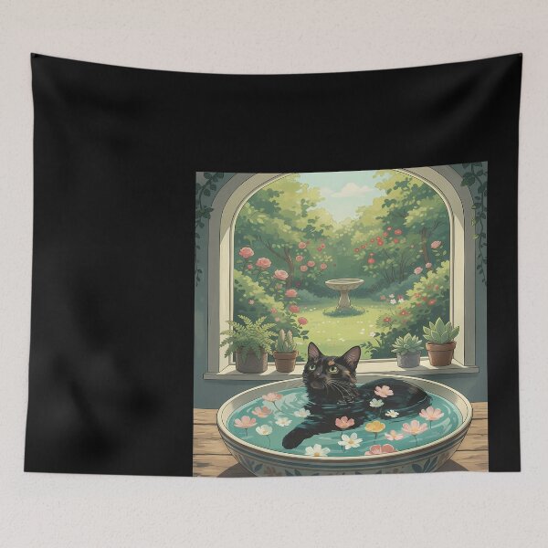 Item preview, Cat Bathes in Flower-Filled Bowl designed and sold by Duvelier.