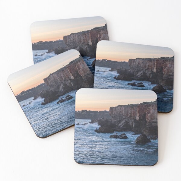 Item preview, Rough Coast at Sunset - the Sea Cliffs and Farol da Guia Lighthouse in Cascais Lisbon Portugal designed and sold by Georgia Mizuleva.