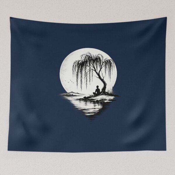 Item preview, Willow Tree Moon Silhouette – Minimalist Zen Night Landscape designed and sold by JonelCrafts.
