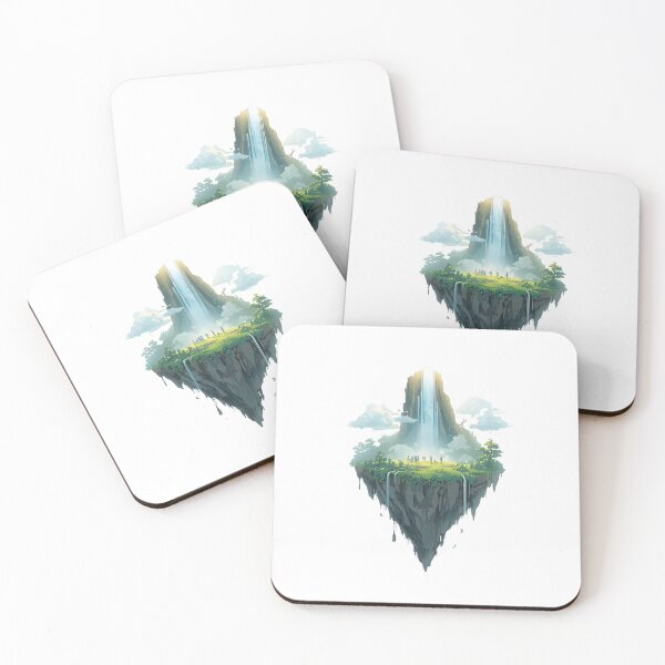 Item preview, Floating Island Waterfall – Surreal Sky Landscape with Glowing Aura designed and sold by catcurio.
