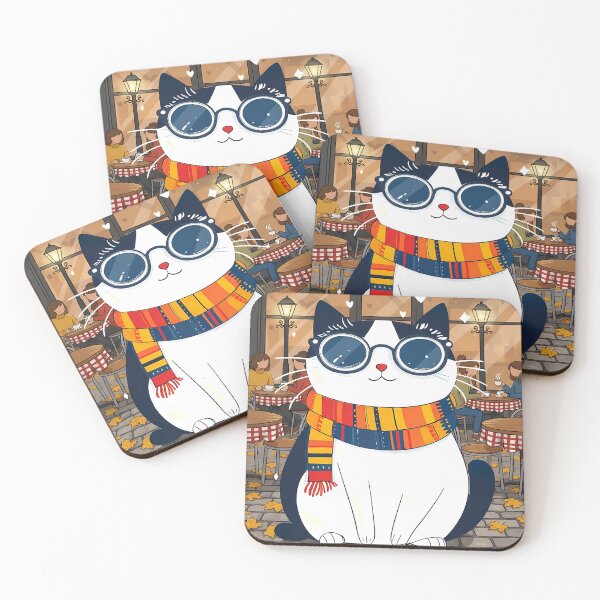 Item preview, Cat in Scarf at Cafe designed and sold by Duvelier.